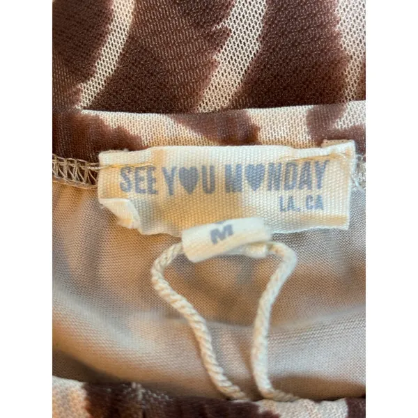 See You Monday Zebra Print Mesh Maxi Skirt Brown White Tiered Ruffle Y2K Medium - Image 3