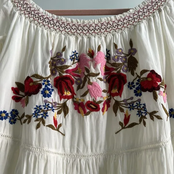 Free People Sunbeams White Graduation Dress Floral Embroidered Mini Dress Sz S - Image 4