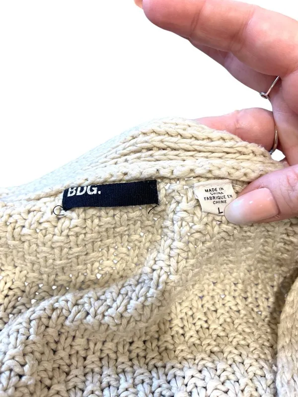 Urban Outfitters BDG Grandpa Chunky Cardigan Cream Size L Coastal Quiet Luxury - Image 3