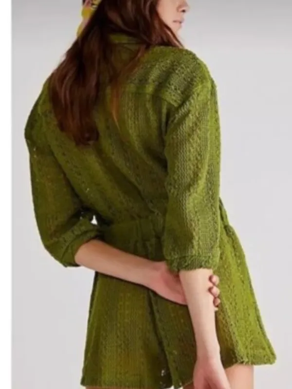 Free People Olive Green Knit Romper with Button Front sz S - Image 2