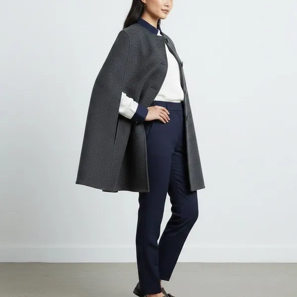 Helene Berman S Black Wool Blend‎ Buttoned Cape Coat Cloak Posh Elegant Winter - Image 9