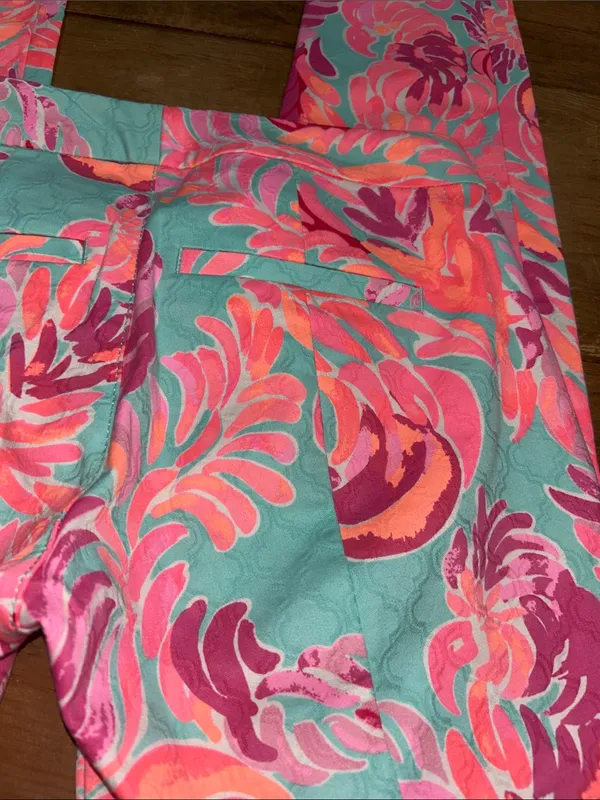 Lilly Pulitzer Floral Print Straight Leg Pants Pink Aqua Size 00 - Image 10