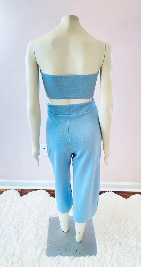 Boohoo Sky Blue Tie-Waist Co-ord Culotte Pant Set - Image 7