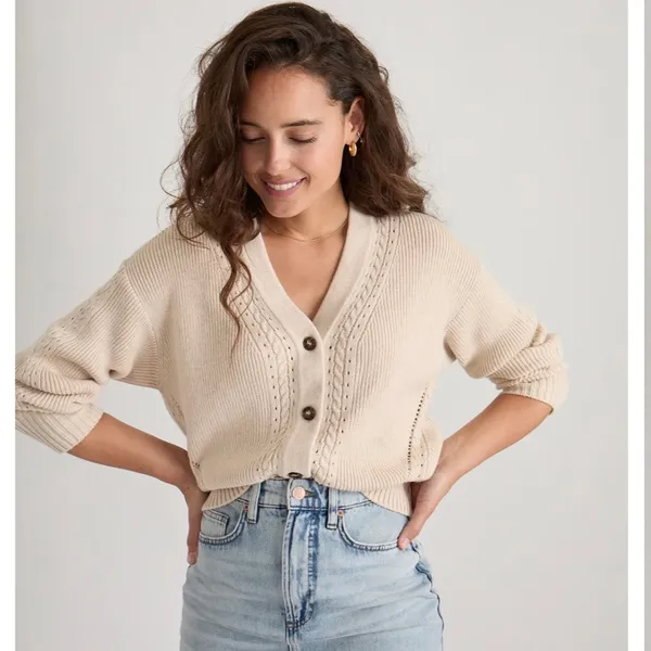 Marine Layer Robin Crop Cardigan In Oatmeal XS - Image 4
