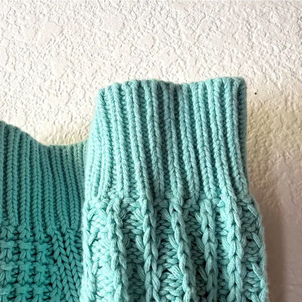 Sundance Womens Sweater Blue Green Chunky Knit Short Sleeve V Neck Size Small - Image 8