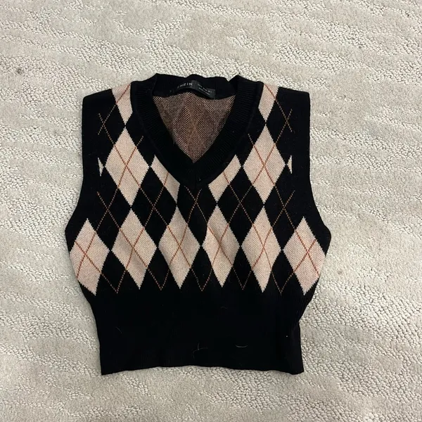 Cropped checkered sweater Tan Size 4 - Image 2