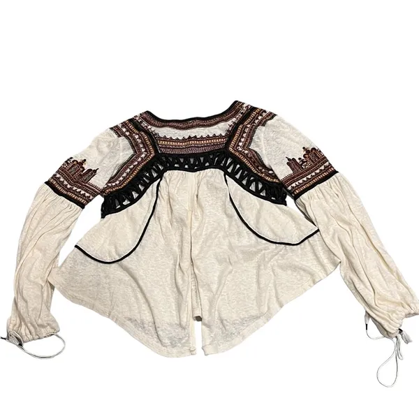 Free People Snow Kisses Cream Embroidered Long Sleeve Top Shirt size XS - Image 8