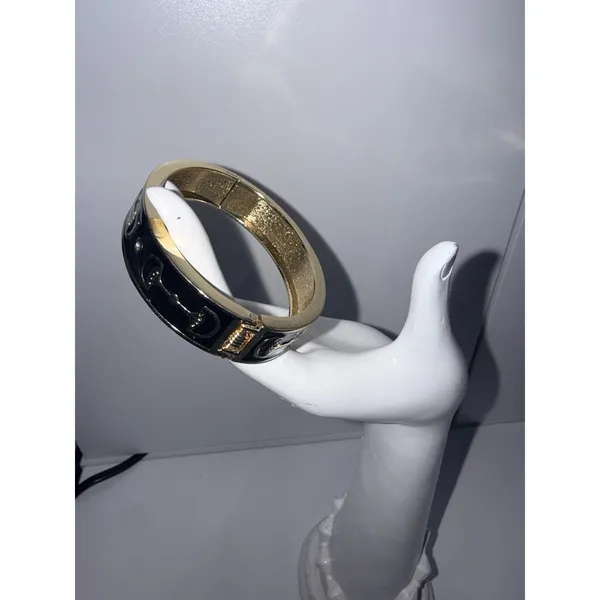 Equestrian Chunky Clamper Bracelet Vintage Horse Bit Polo Preppy 7"‎ Black Gold - Image 2