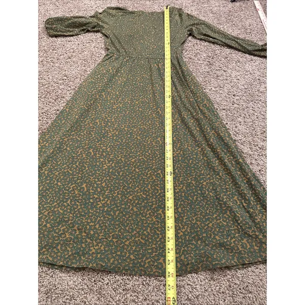 Boden Dress Womens 2 Green Floral Fit Flare Scoop Neck 3/4 Sleeve Jersey Midi - Image 6