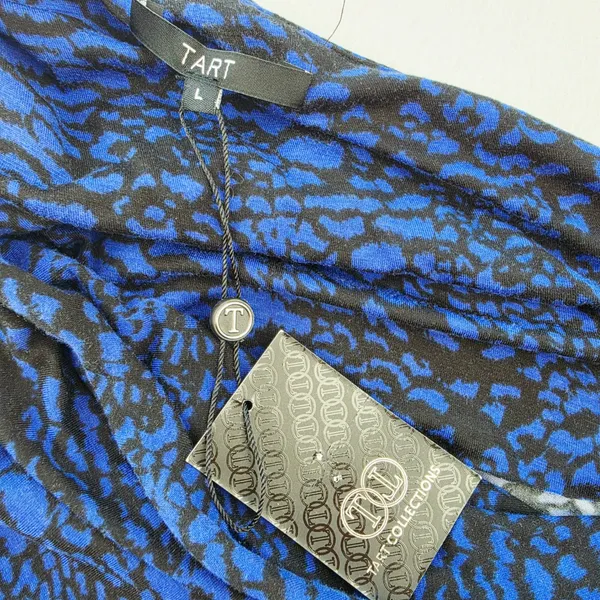 Tart Collections NWT Blue Black Animal Print Cowl Neck Blouson Sheath Dress L - Image 4