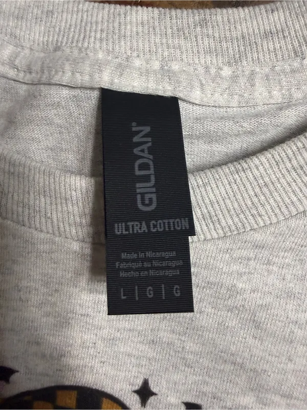 Gildan Light Gray Long Sleeve Cropped Ghost Graphic Tee with Orange Accents - Image 2