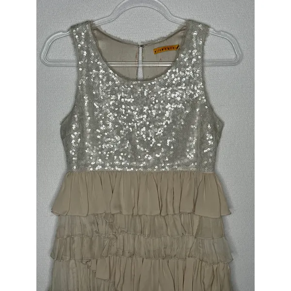 Alice + Olivia 2000s Silk Ruffle Tiered Sequin Dress Neutral Small - Image 14