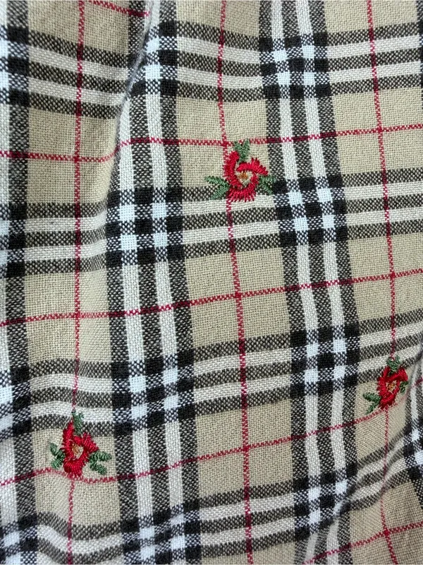 Vintage Plaid Floral Embroidered Button Down Shirt Grannycore Fall Acadamia XL - Image 6