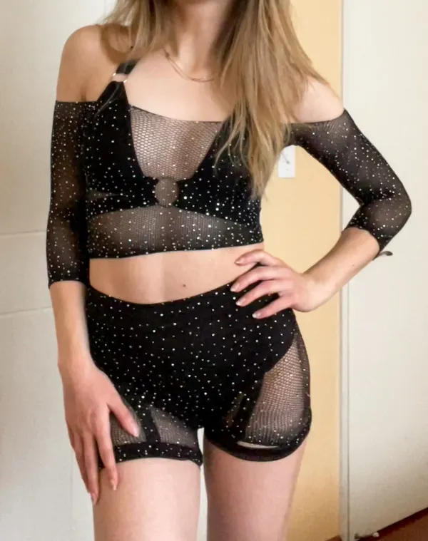 Leg Avenue Rhinestone Fishnet Crop Top & Bike Shorts - Image 4