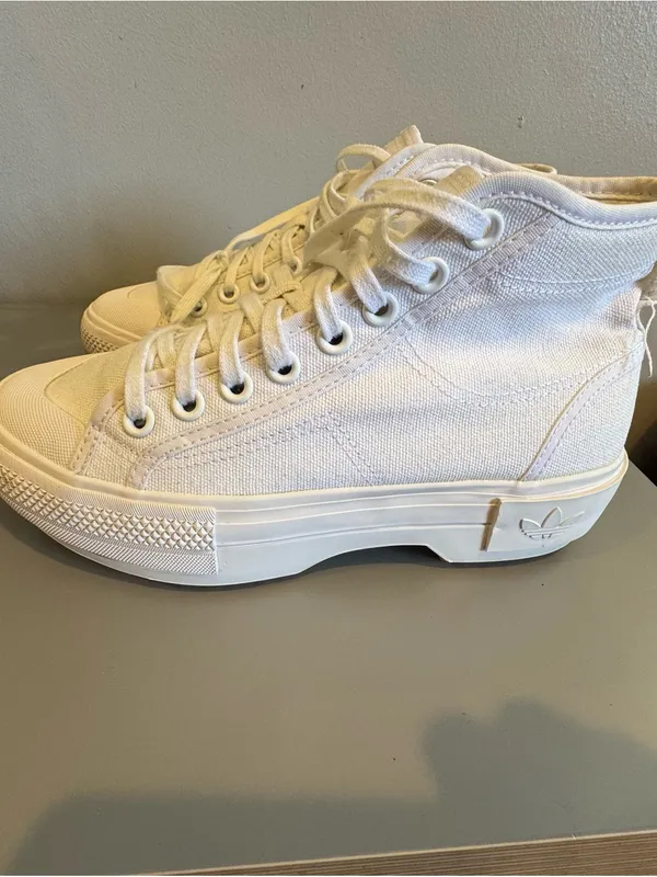 adidas White High-Top Platform Canvas Sneakers with Gum Outsole - Image 9