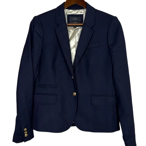 J. Crew Schoolboy Long Sleeve Wool Blend Lined Gold Buttons Blazer 4 Navy Blue - Image 13