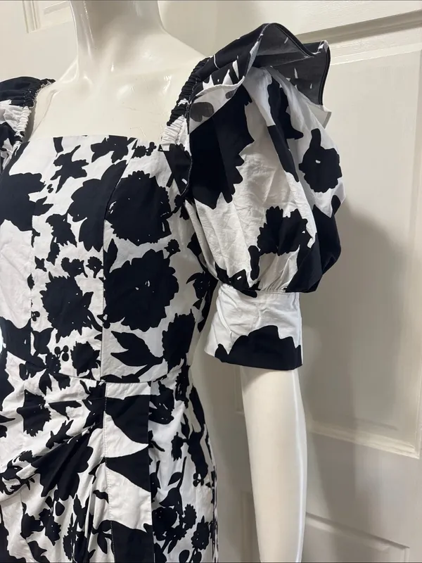 Christopher John Rogers 100% Cotton Black & White Puff-Sleeve Midi Dress Size 4 - Image 8
