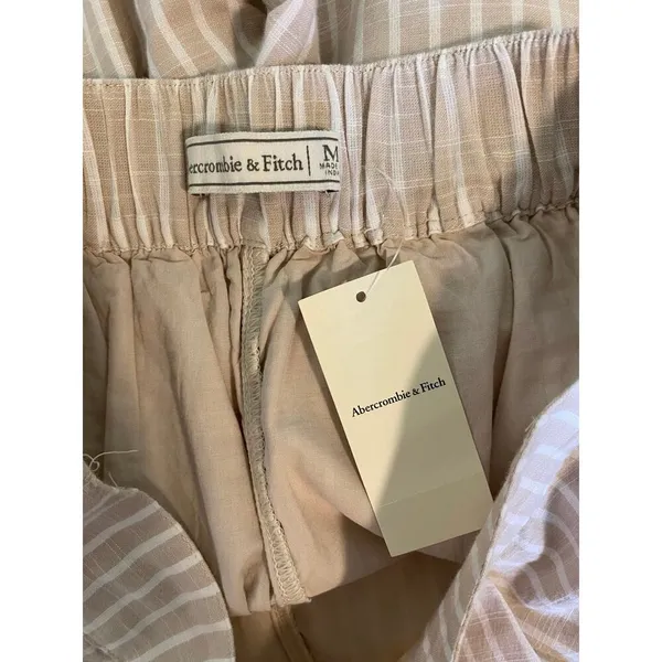 NWT Abercrombie & Fitch M 100% Cotton Tan White Stripe Pull On Wide Leg Pant - Image 9