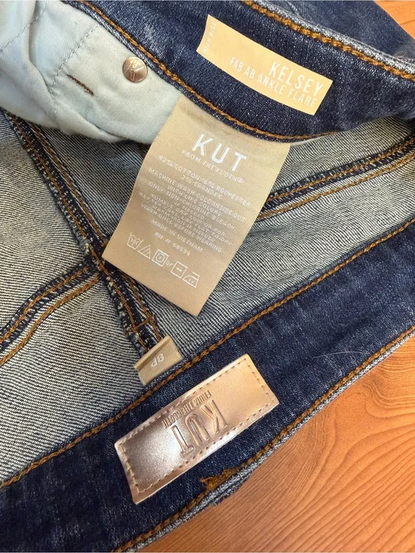KUT from the Kloth Kelsey Fab Ab Ankle Flare Jeans Blue Denim Women’s 8P Petite - Image 10