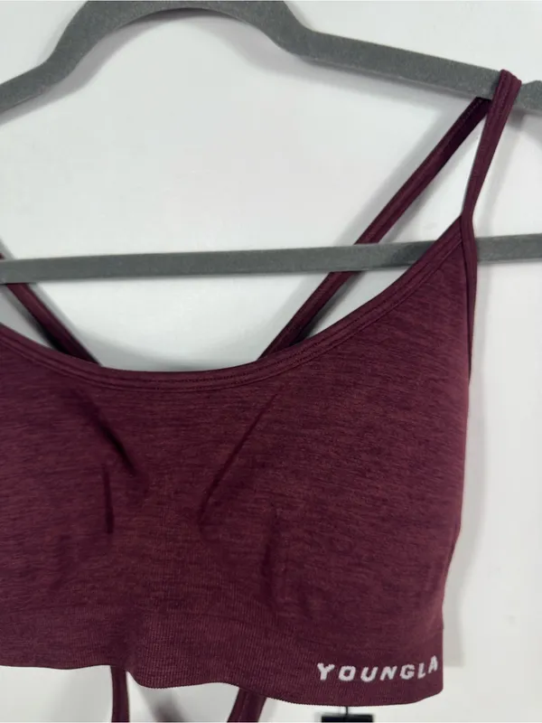 YoungLA Core Seamless Scoop Neck Sports‎ Bra XL Burgundy Silk NWT W329 - Image 4