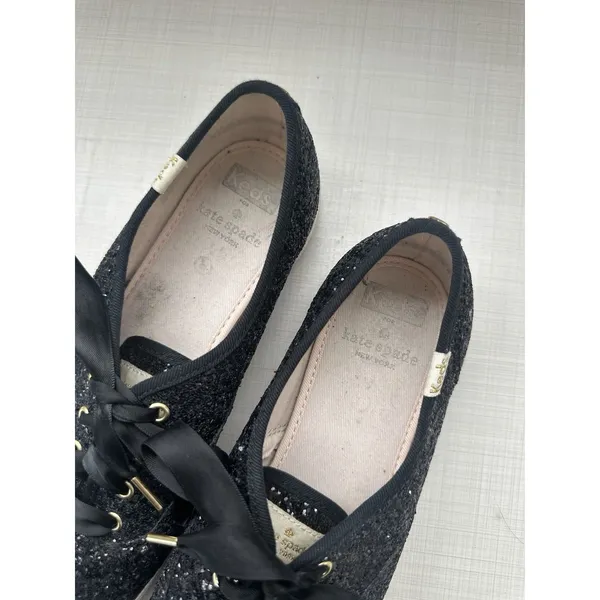 Keds x kate spade new york Black Glitter Ribbon Lace-Up Low Top Sneaker 7.5 - Image 3