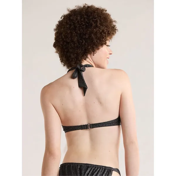 No Boundaries Womens Bikini Top Size M Black Underwire Lurex Halter Glam Beach - Image 5