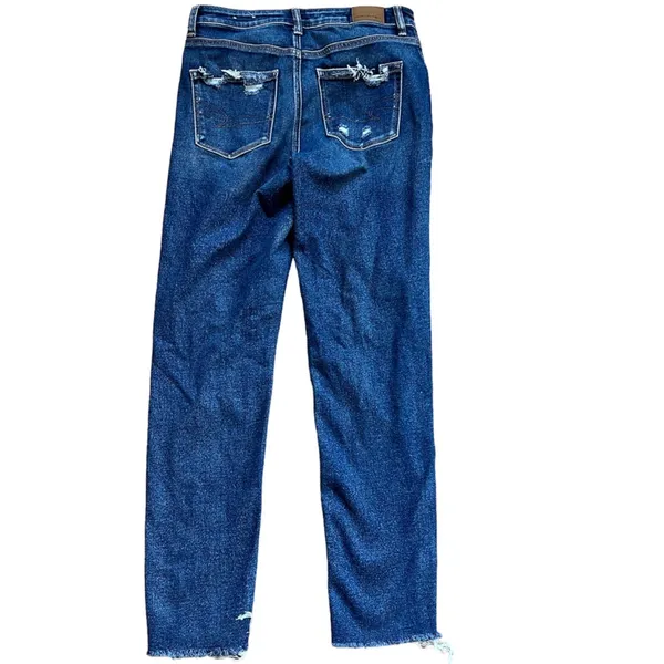 American Eagle Women’s Dark Wash Ripped Mom Jeans| Size: 4 long - Image 3