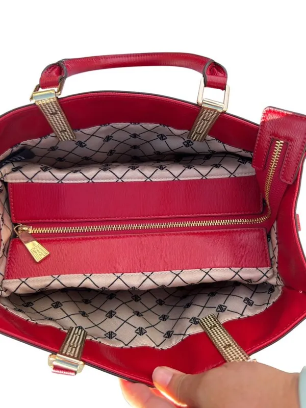 Antonio Melani Red Structured Faux Leather‎ Tote Handbag Top Handle Shoulder Bag - Image 10