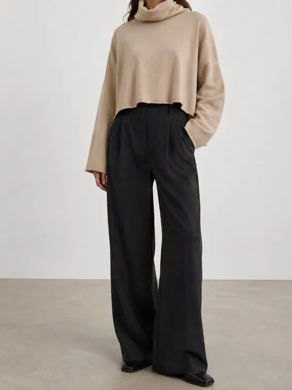 Oak + Fort Cropped Turtleneck Sweatshirt Beige S Tan - Image 2