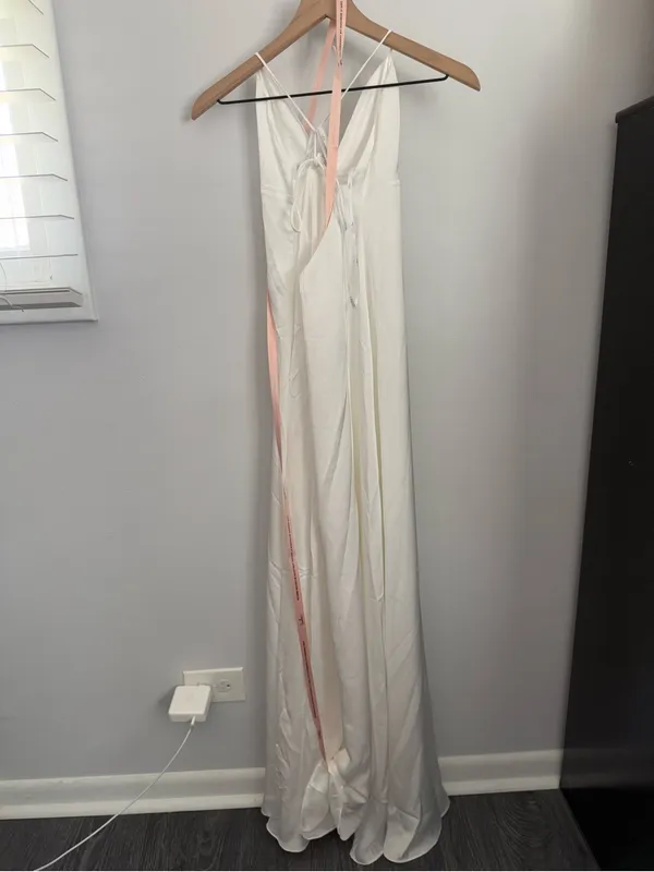 Lulus Medium NEW Lupita White Satin Tie-Back Maxi Dress Bridal Wedding Minimal - Image 5