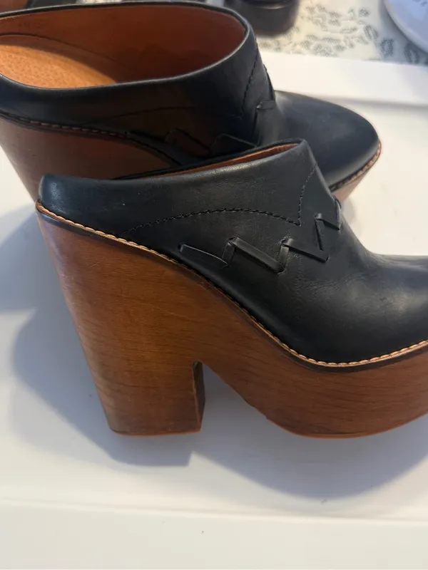 Free People Chance Black Leather Platform Clog Heels Sz 40 (9.5-10) Womens - Image 10
