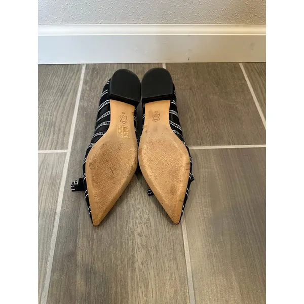 Tory Burch Black White Penelope Pointed Toe Bow Flats 7M 58298 - Image 4
