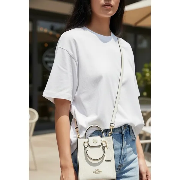 Coach North South Mini Tote Women Small White Excellent Pebbled Leather‎ Bag - Image 11
