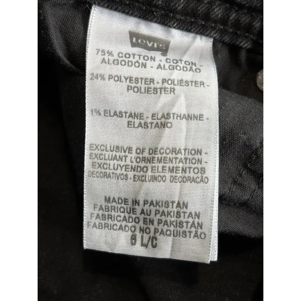 Levi's 505 Straight‎ Leg Mid Rise 9" Skinny Black Jean Size 6 Pockets Logo - Image 7