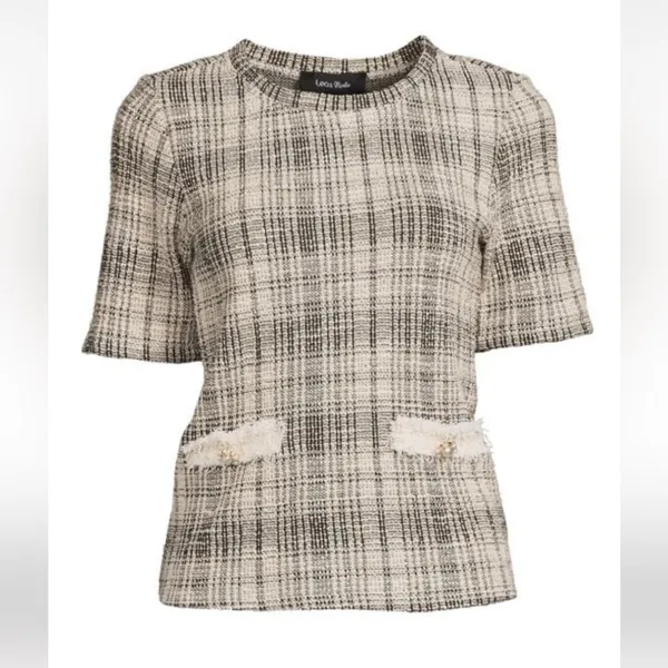 Designer Lea & Viola Tweed Top with Pearl Details Size Small Retail 110$ NWT - Image 4