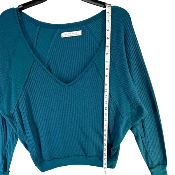 Free People We The Free Santa Clara Thermal Top XS Blue Waffle Knit Relaxed Boho - Image 8