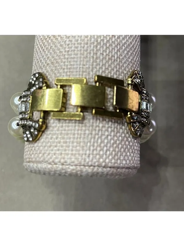 Vintage 90s Art Deco Style Multi Strand Faux Pearl Bracelet Crystal Rhinestone C - Image 4
