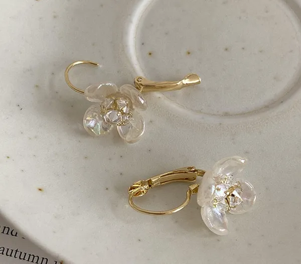 Crystal Flower Dangle Drop Earrings Gold - Image 3