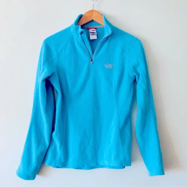The North Face Polartec Classic Turquoise Fleece Quarter Zip Pullover Size Small - Image 2