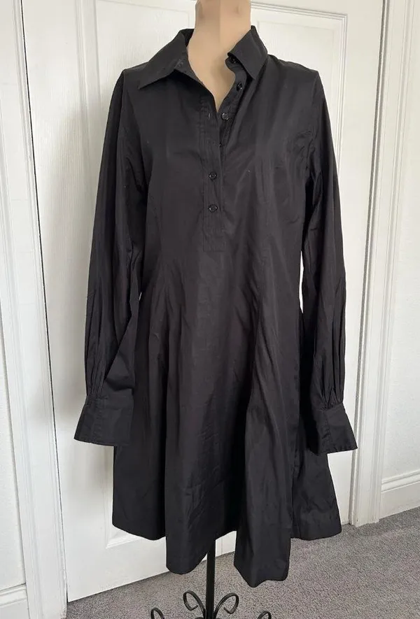 Madewell $138 Seamed Long-Sleeve Mini Shirtdress in Poplin Black Size 8 NV025 - Image 4