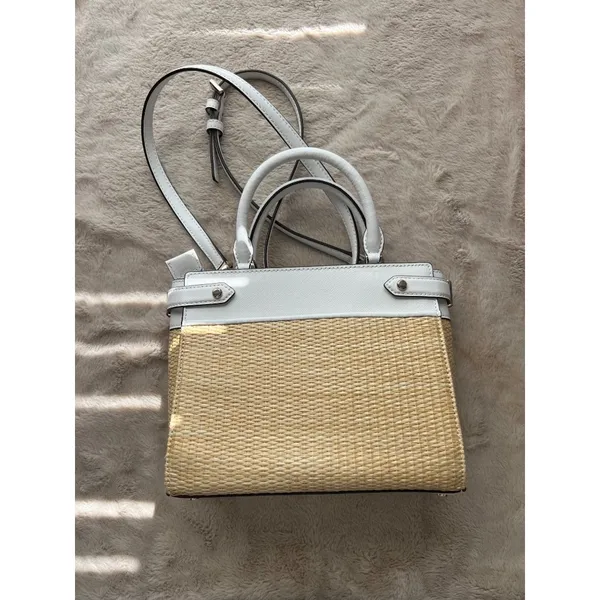 Kate Spade New York Wicker & White Leather Small Satchel Crossbody Bag - Image 4