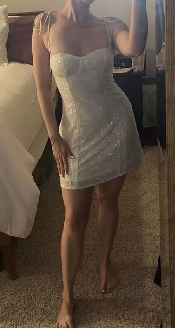 Beginning Boutique White Sequin Mini Dress - Image 6