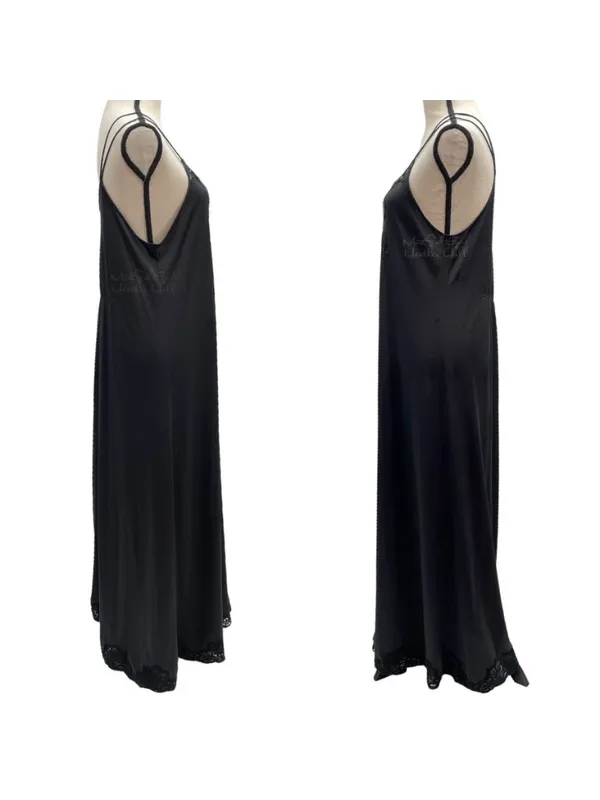 Vintage Shadowline Low V-Neckline Floral Lace Sexy Nightwear Maxi Slip Dress - Image 4
