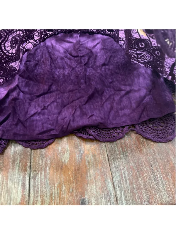 Free People Purple Crochet Lace Mini Dress Double Tie Back Tassel Bell Sleeve Sm - Image 7