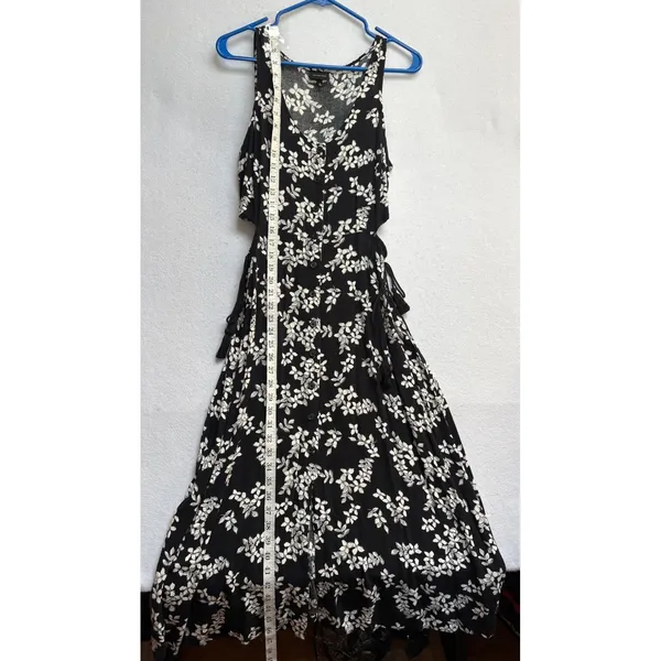 Who What Wear Black Floral Maxi Dress Side Cut Out Tassel Tie Small - Image 7