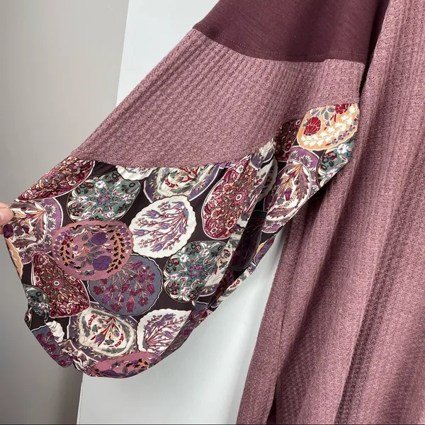 Umgee Waffle Knit Balloon Sleeve Sweater Top Sz Large Boho Patchwork - Image 9
