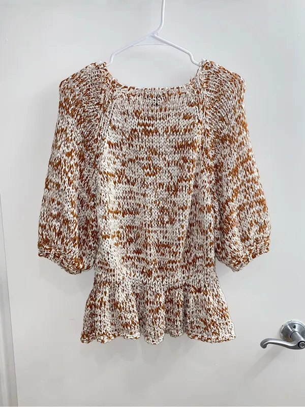 Zara Brown and White Knit Blouse Small - Image 2