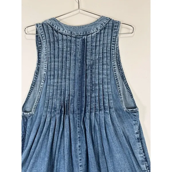 Free People Womens Romper Blue Webster Denim V Neck Relaxed Pleated Jean Medium - Image 10