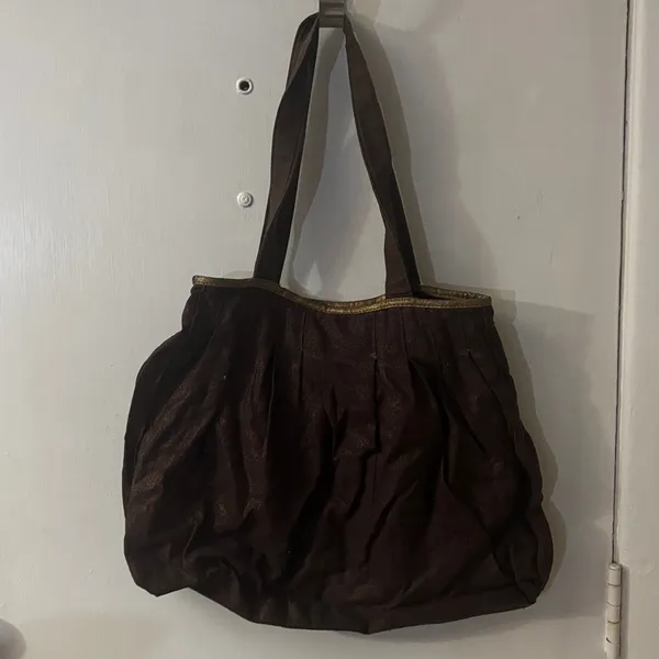 Brown/Gold Metallic Cloth Shoulder Bag Boho Fall Fairycore Grandma Minimalist - Image 4