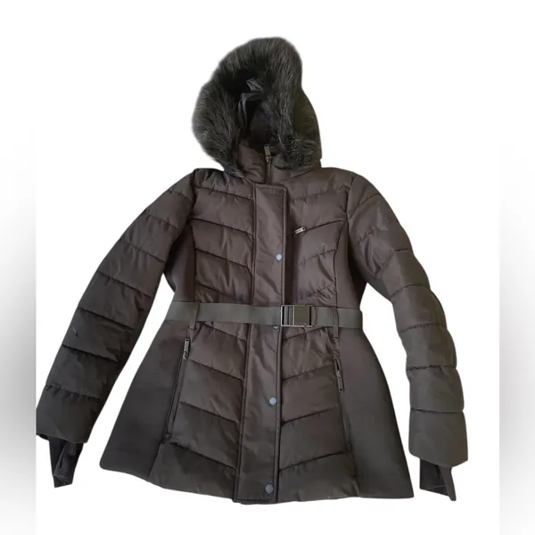 London Fog Black Puffer Jacket with Faux Fur Hood - Image 2